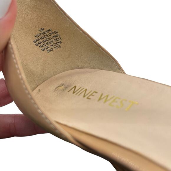 Nine West 10 Strappy Heels Nude Faux Patent Ankle Strap Stiletto Open Toe - Picture 3 of 10